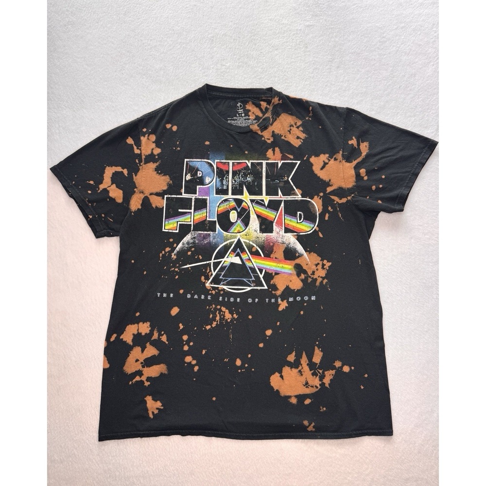 Pink Floyd Retro Dark Side of The Moon T-Shirt Size Large Bleach Tie Dye Band